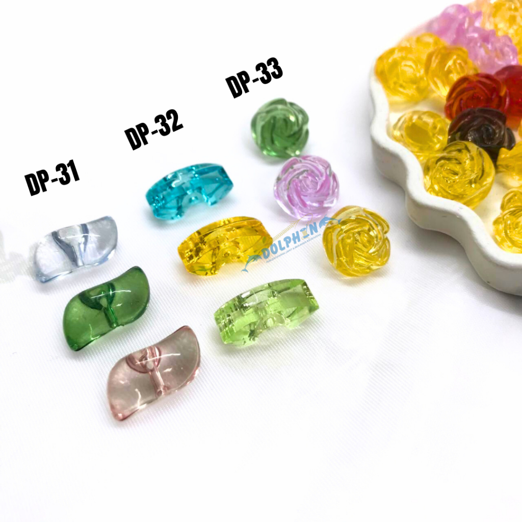 OBRAL Kancing Bening Kristal Mawar Tetes Daun LUSINAN / Aksesoris Baju Anak Wanita Craft