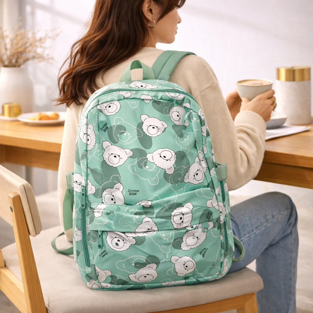 Tas Ransel Sekolah Wanita Stylish Korea - Backpack Laptop Kuliah Modern 9488