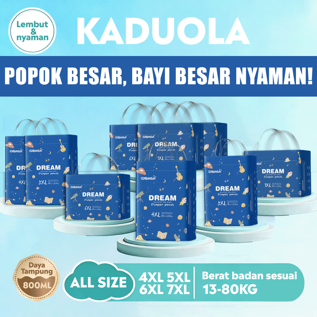 Popok Kaduola Mega Size (4XL-7XL) Celana Popok Bayi Ultra Lembut 5XL & Pull-up Anti Bocor 6XL untuk 