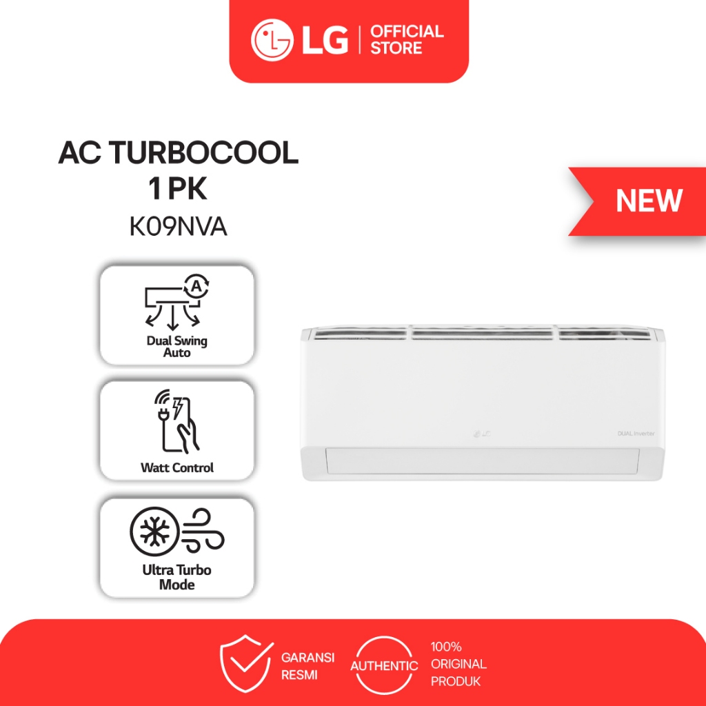 LG Air Conditioner 1 PK DUALCOOL AC Inverter New Terminator DUAL Swing Auto - Watt Control - Gold Fi