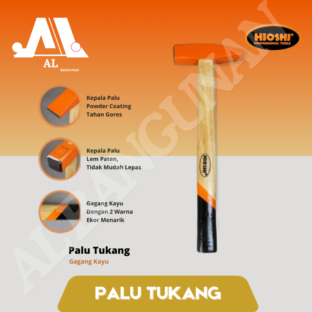 HIOSHI/Palu Tukang/Martil/Petil/Kaca/Kecil/Machinist Hammer/Gagang Kayu 100 200 gram - HD