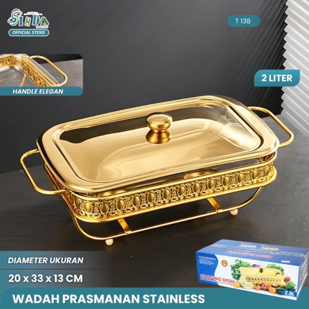 Prasmanan Gold ~ Wadah Prasmanan Stainless Stell Emas 2 Liter T 138