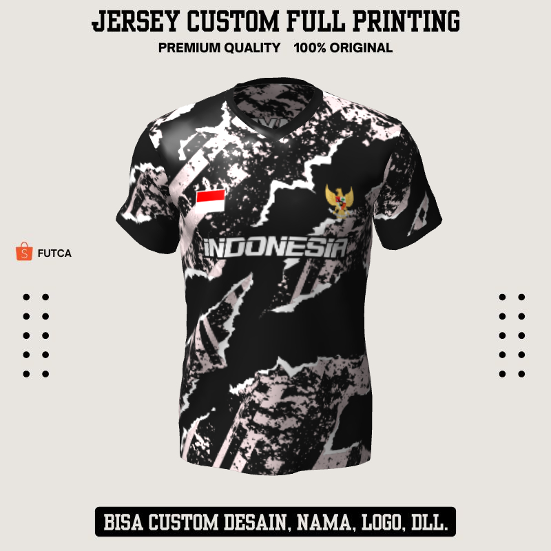 Kaos Jersey Futsal Hitam Putih Motif Abstrak 241