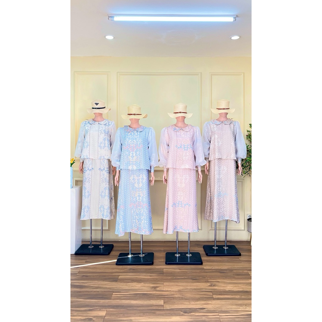 Dress Cotton Mix Organza Premium Bangkok || Dress Panjang lengan mix organza || Dress Full Motif || 