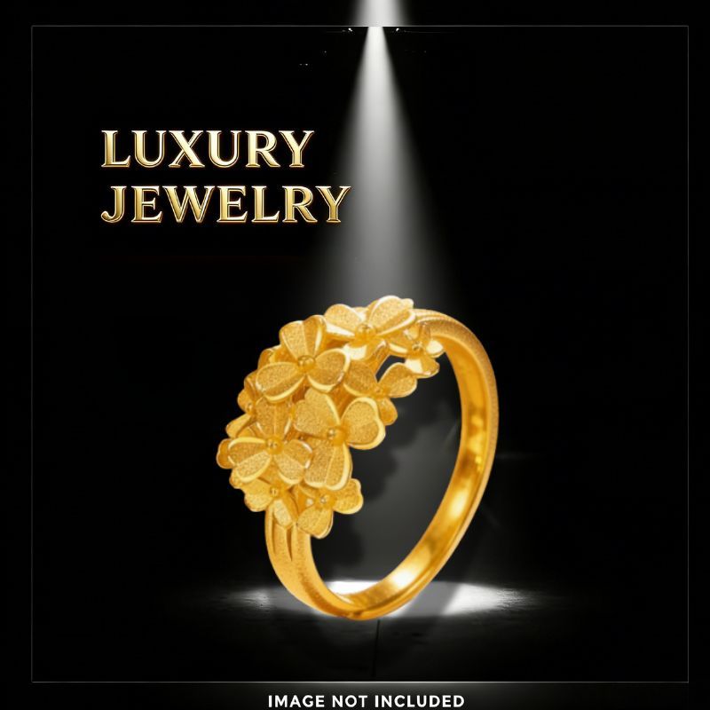 Cincin Wanita Emas 24K Cincin bunga hydrangea emas  Cincin Wanita Permata Mewah Elegan Cincin Tunang