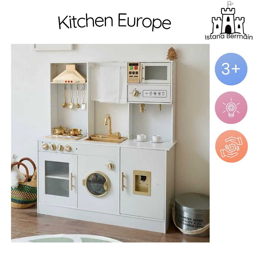 Europe kitchen set kitchen white gold mainan kitchen kayu anak mainan mesin cuci kayu