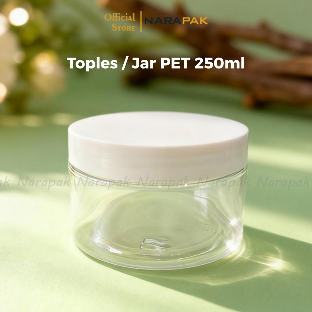 TOPLES 250ML Tabung Plastik PET Bening Pendek Tutup Putih Tempat Scrub Lulur Sambal Kukis TD92-250