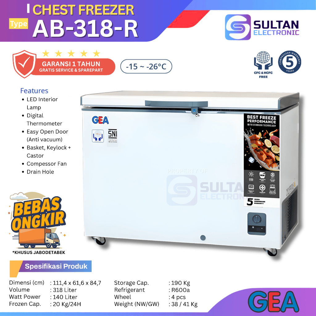 GEA Chest Freezer AB-318R / AB 318 R / AB318R Freezer GEA 318 Liter