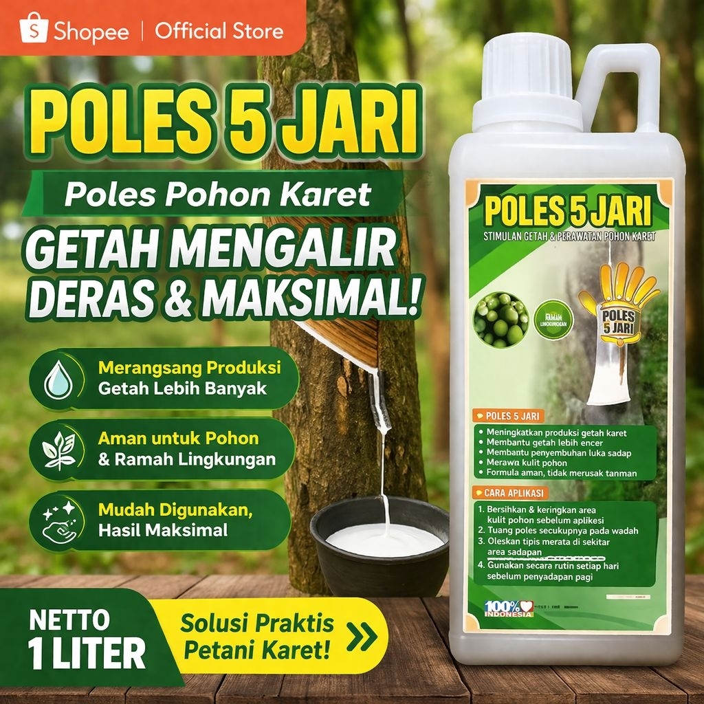 pupuk poles 5 jari untuk pohon karet kemasan 1 liter