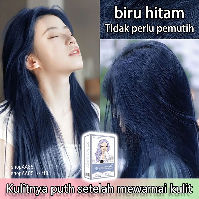 (Beli 100ml gratis 100ml)STYLE FIT cat rambut *200ml,Biru Hitam,cat rambut tanpa bleaching,Ekstrak T