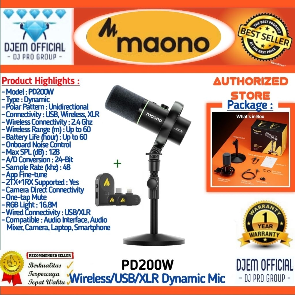 MAONO PD200W USB XLR Podcast Dynamic Microphone RGB Studio Mic Maono PD200 W Maono AU-PD 200W Gaming