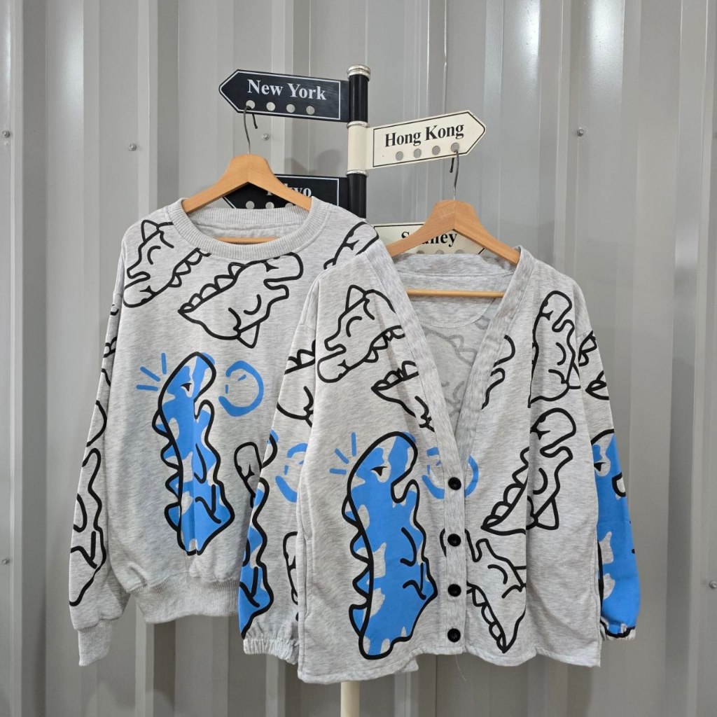 Jaket Couple Pasangan Terbaru Crayon dino  sweater - Hoodie couple -  sweater couple - baju couple