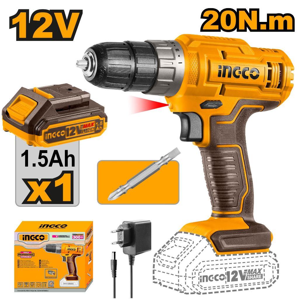CDLI1218 CORDLESS DRILL BOR BATERAI BESI KAYU 10mm 12V INGCO CDLI 1218
