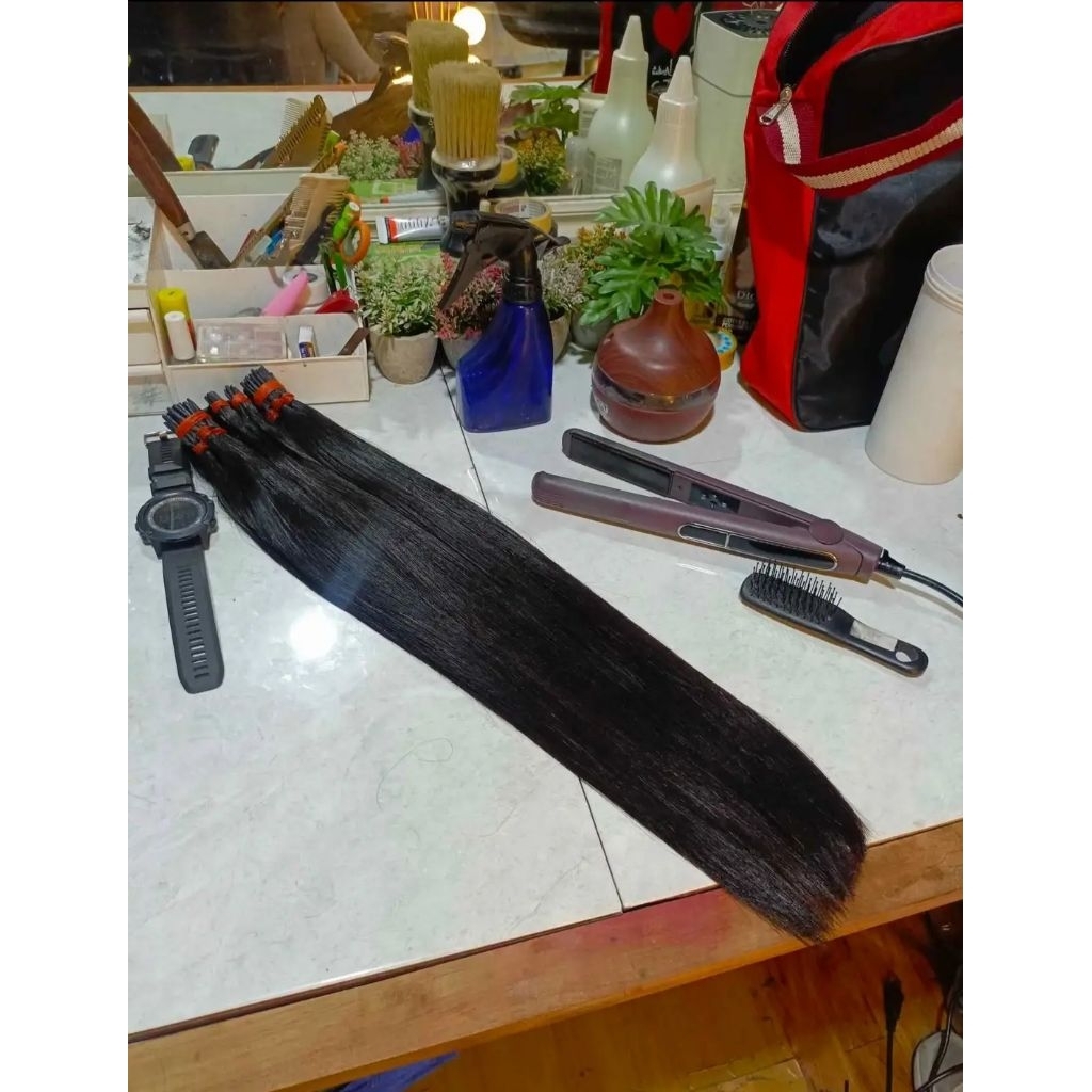 Rambut sambung extension sambungan rambut standart panjang 55 cm warna hitam dan cokelat