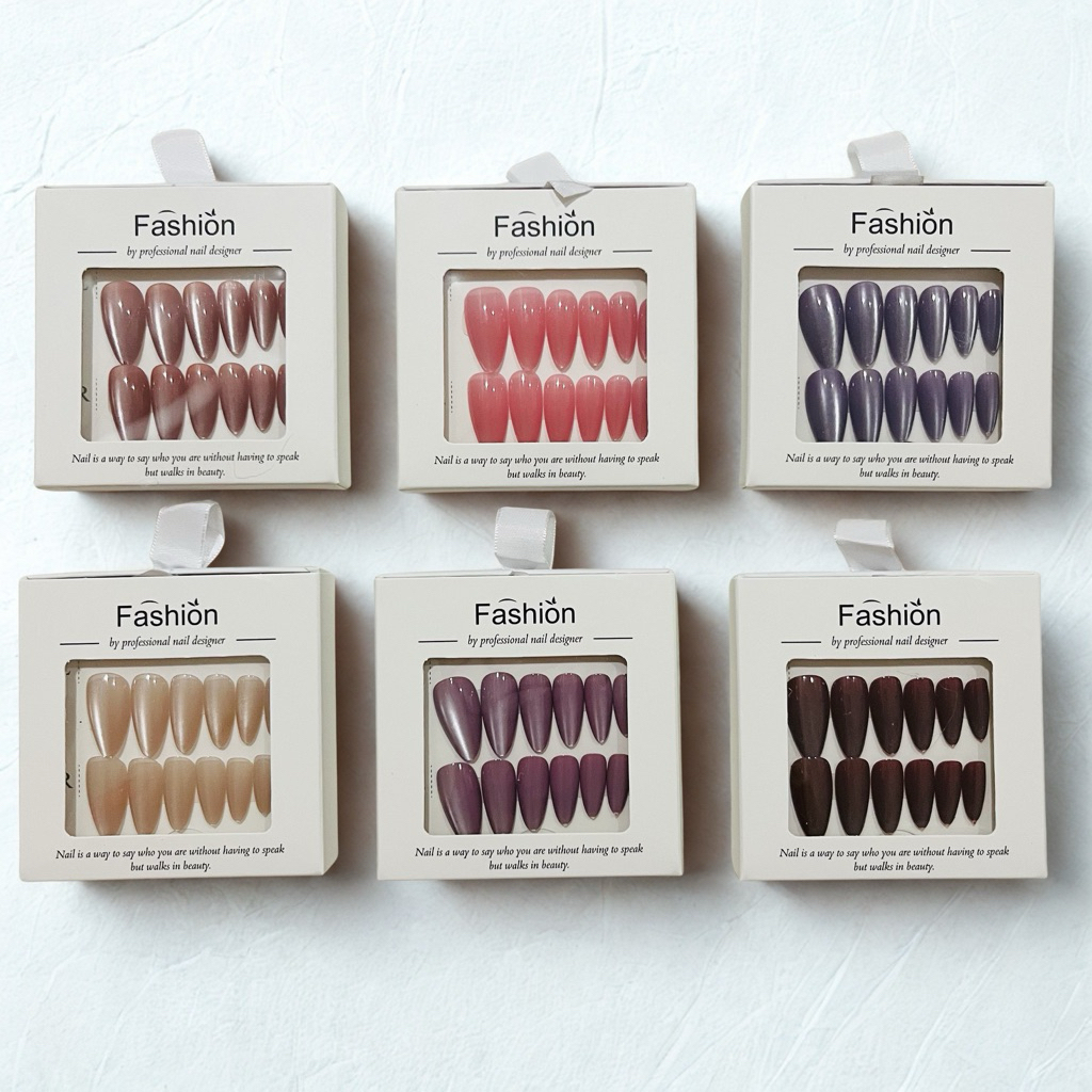 Kuku Palsu Dewasa Motif Cat Eye Isi 12 PCS + Stiker Lem