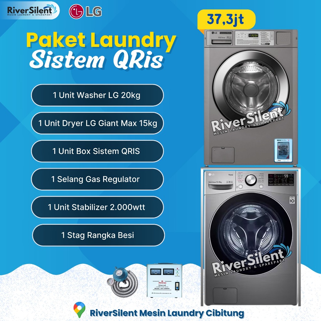 paket mesin laundry sistem Qris self service LG | usaha laundry