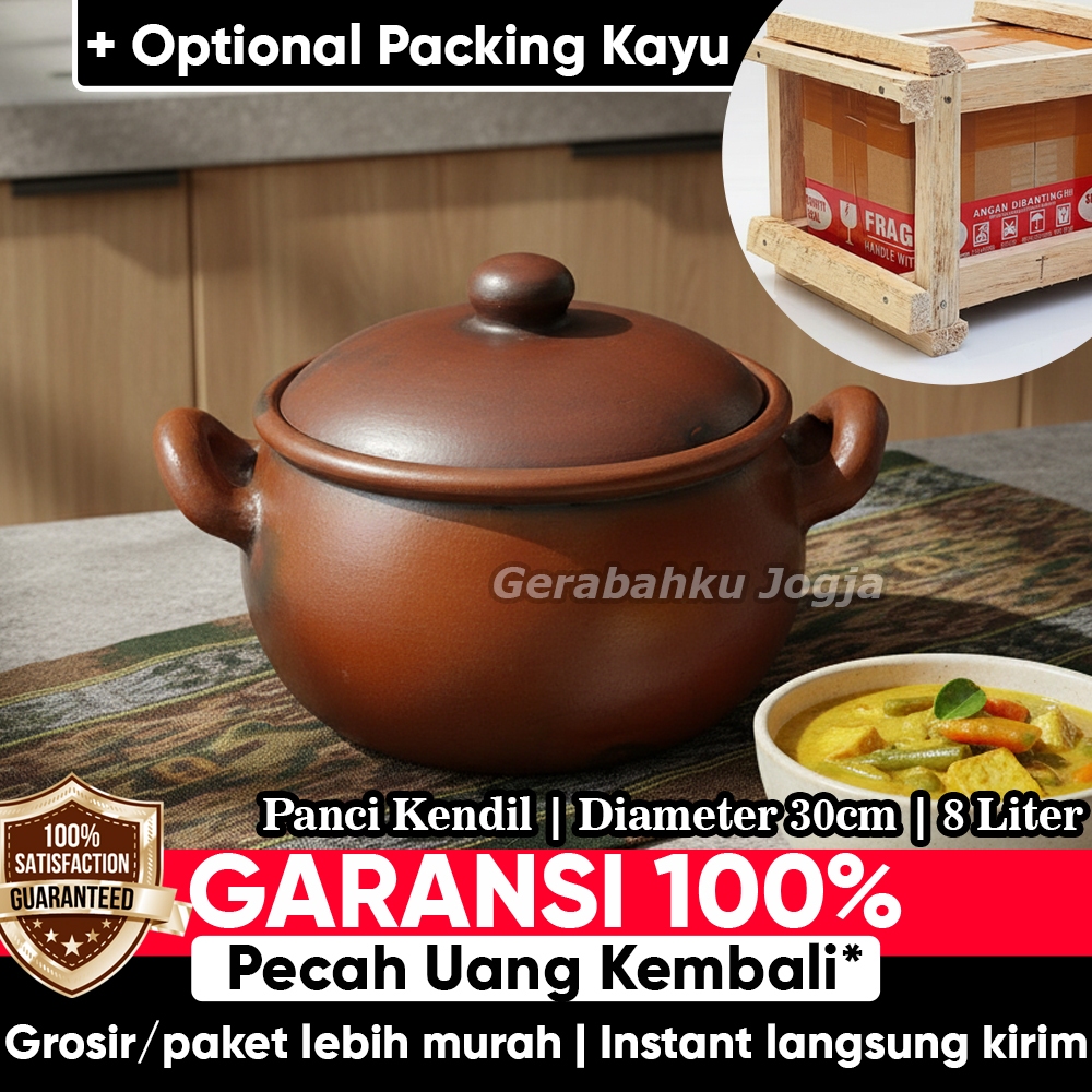 Diameter 30cm - 8 Liter | Panci Tanah Liat Jumbo Kuali Kendil Gerabah Rebus Sayur Godog Jamu Herbal 