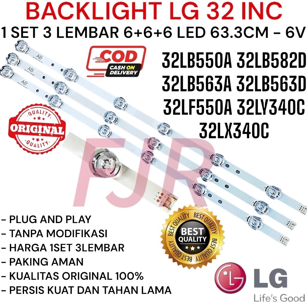 LAMPU BL BACKLIGHT LED LG 32 INCH 32INCI6 V 6K 6VOL 6 KANCING 32LB550A 32LB582D 32LB563A 32LB563D 32