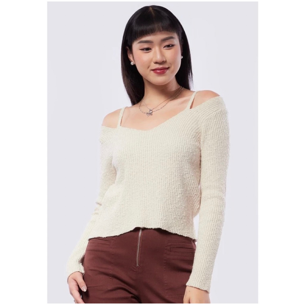 COLORBOX Off Shoulder Long Sleeve Sweater Off White