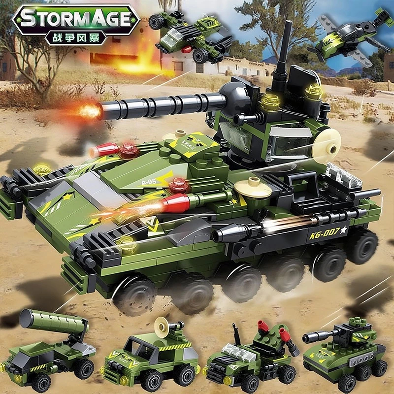 Brick Tank Tempur Militer Model Block Brick Partikel Besar Mainan Tank Anak Laki laki Terlaris