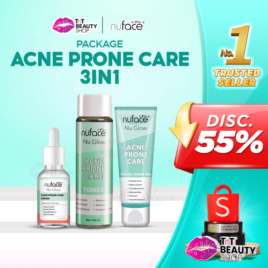 Nuface Skincare Fuji 3in1 Nuglow Acne Prone Care Package Nu Face Paket Acne Nuface isi 3 | TnT Beaut