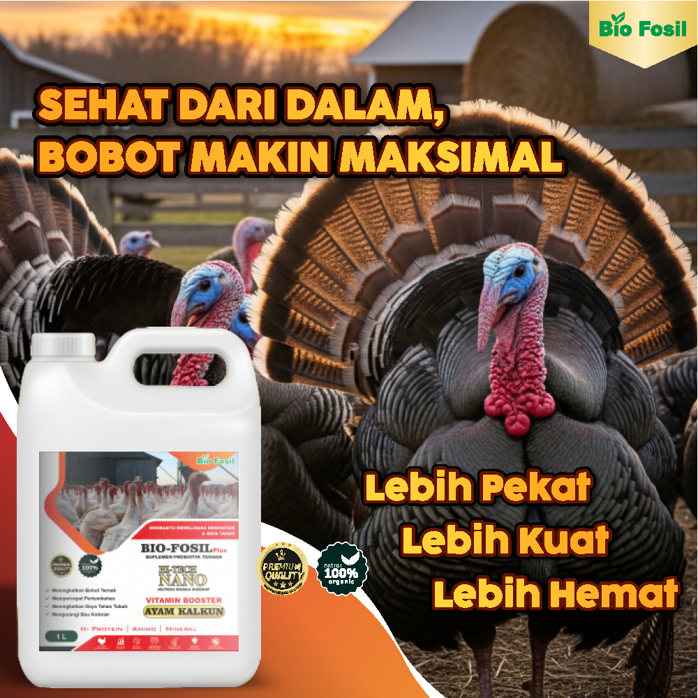 1LITER BIO FOSIL - Suplemen Probiotik PLUS Ternak AYAM KALKUN , Meningkatkan Bobot Ternak , Memperce