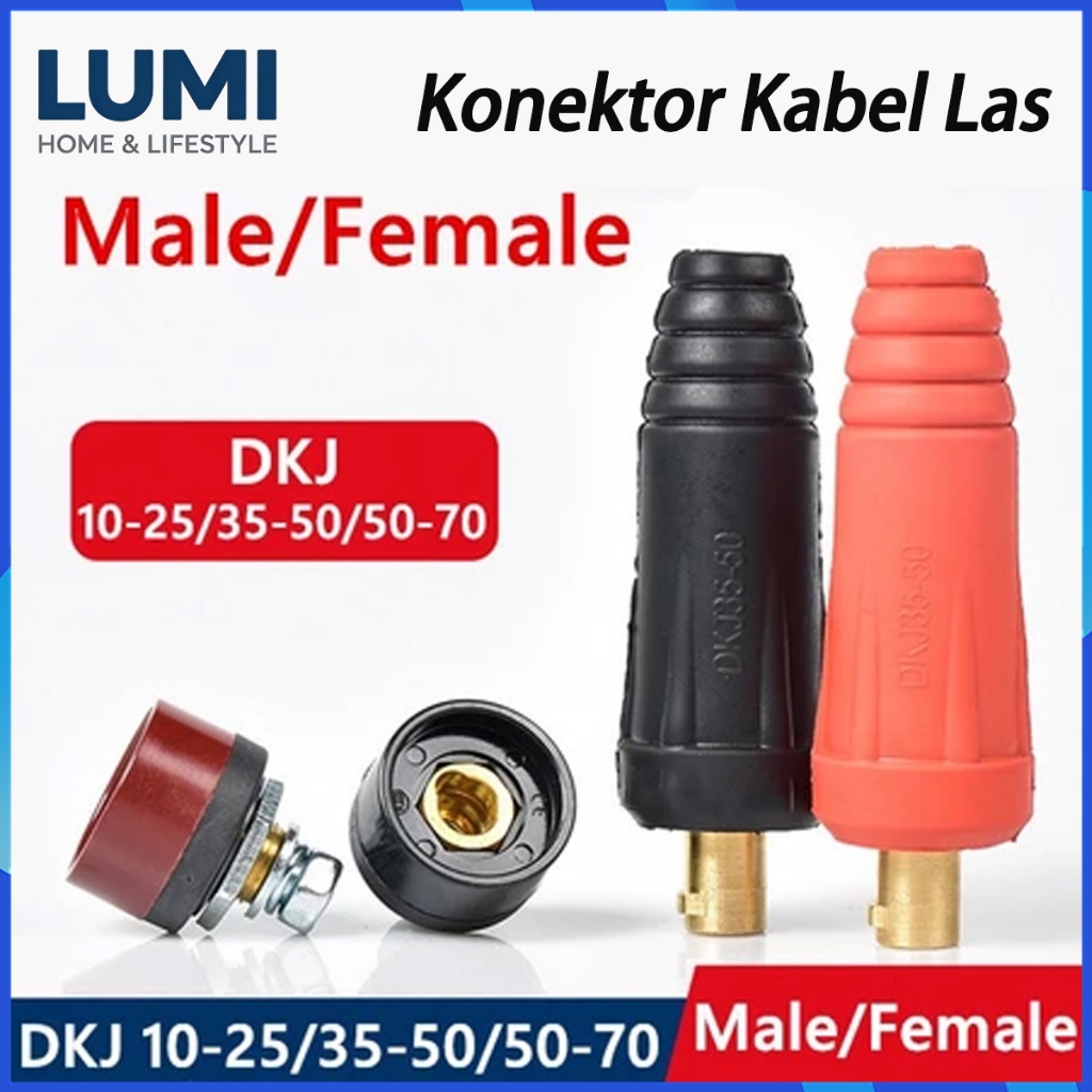 Konektor Las DKJ 10-25 35-50 50-70mm Full Kuningan Male Female Soket Kabel Travo Las Tahan Lama Anti