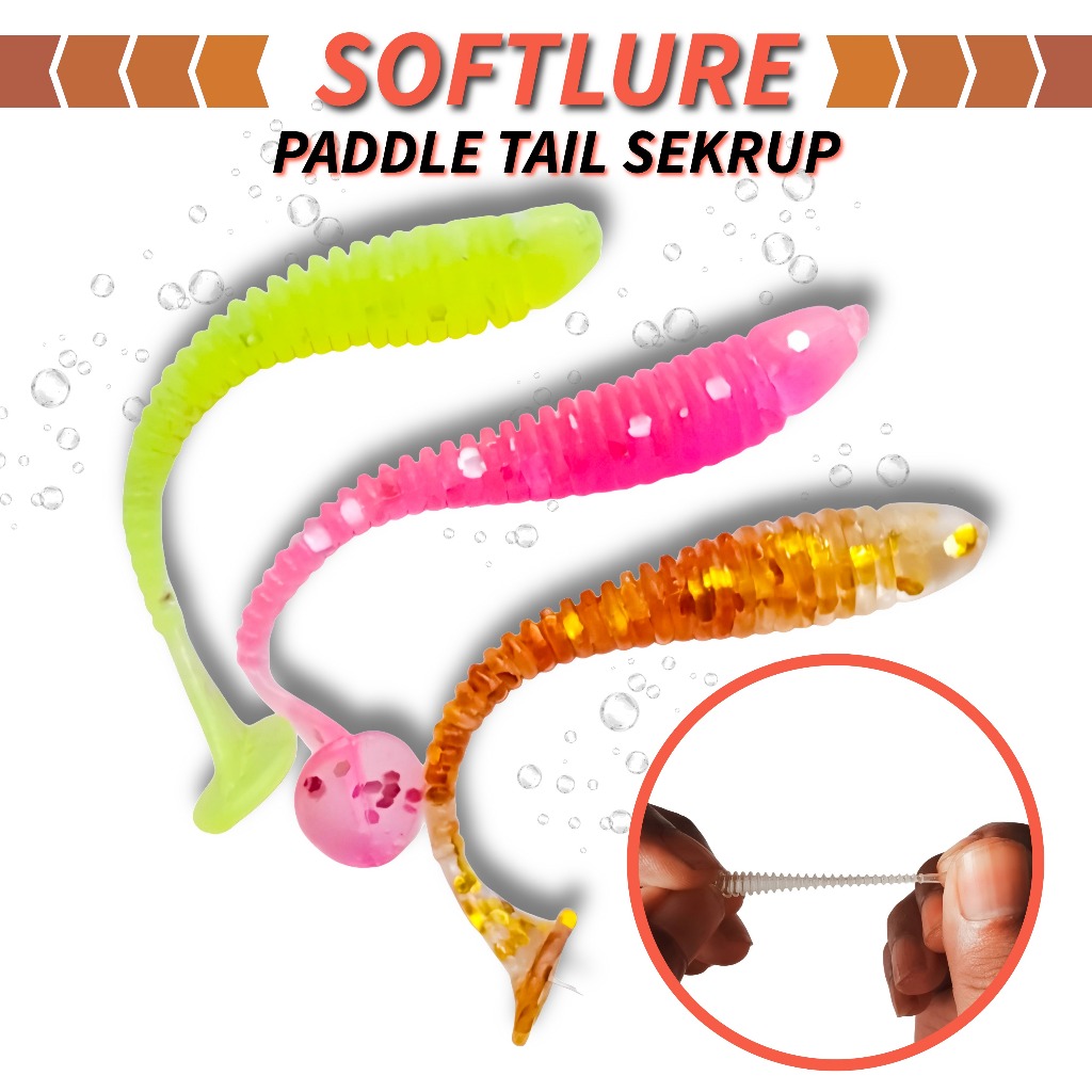 Umpan Pancing Soft Lure 5 cm Paddle Tail Sekrup Wormhook Jighead Umpan Casting UL Lure Gacor