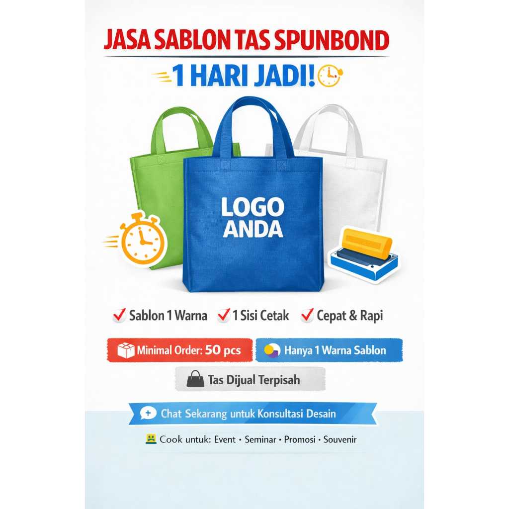 JASA SABLON TAS SPUNBOND 1 WARNA 1 SISI
