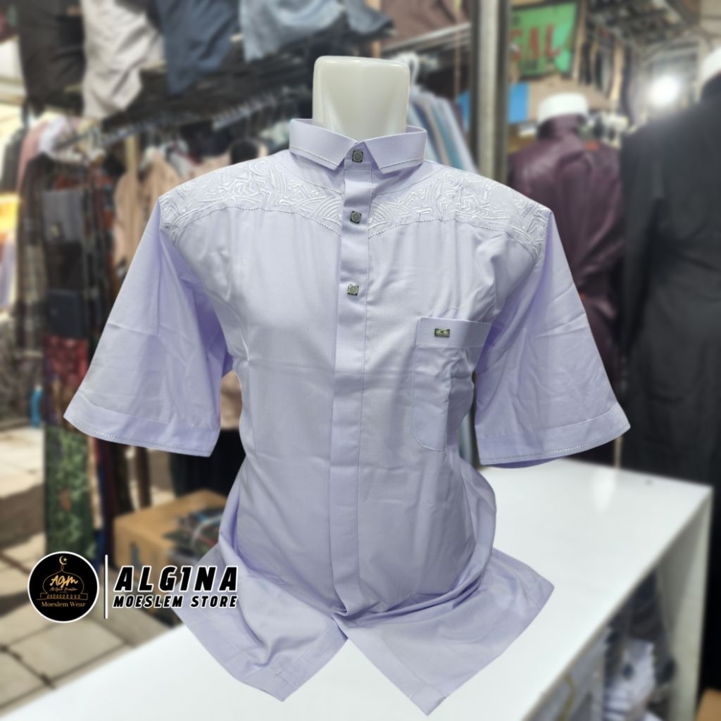 Koko Al Wafa Putih (2XL-5XL) Jumbo Lengan Pendek Bordir Kancing Thailand | Baju Muslim Jumbo Lengan 