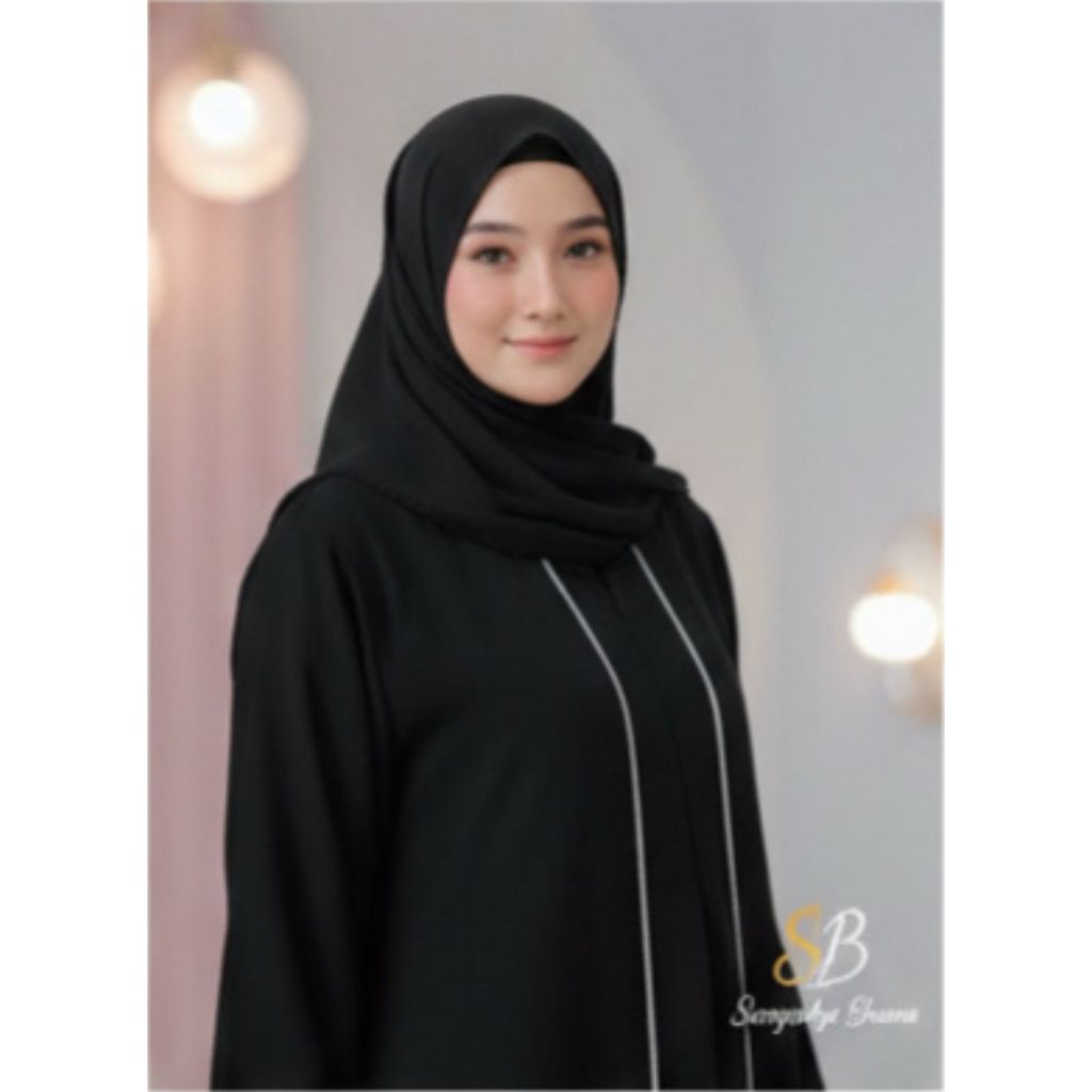 Abaya Turkey Hitam Variasi List Putih - Dress Muslimah Polos Elegan