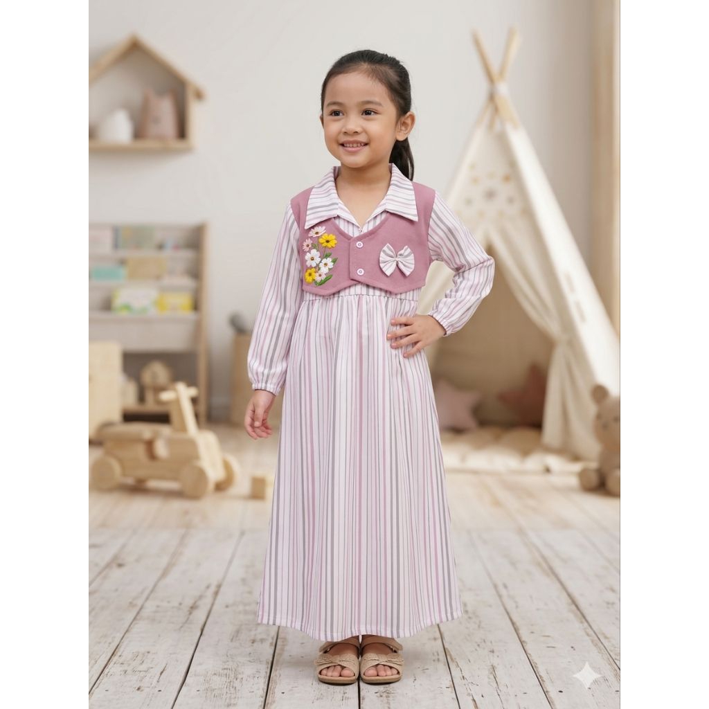 GAMIS KERAH anak/dress model vest kerah anak perempuan/gamis lebaran