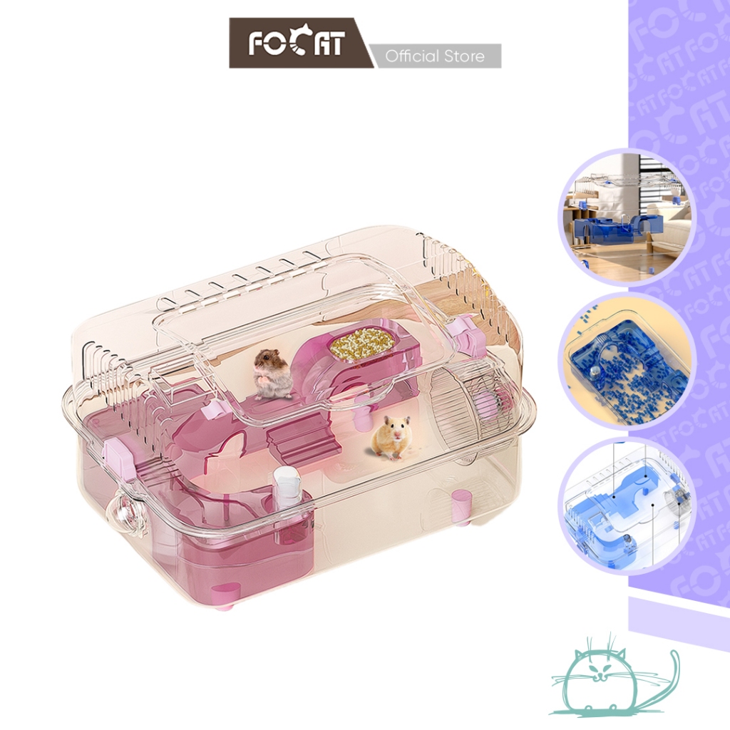FOCAT Kandang Hamster Transparan F28A - F30A Kandang Portable / Rumah Hamster Fasilitas Lengkap