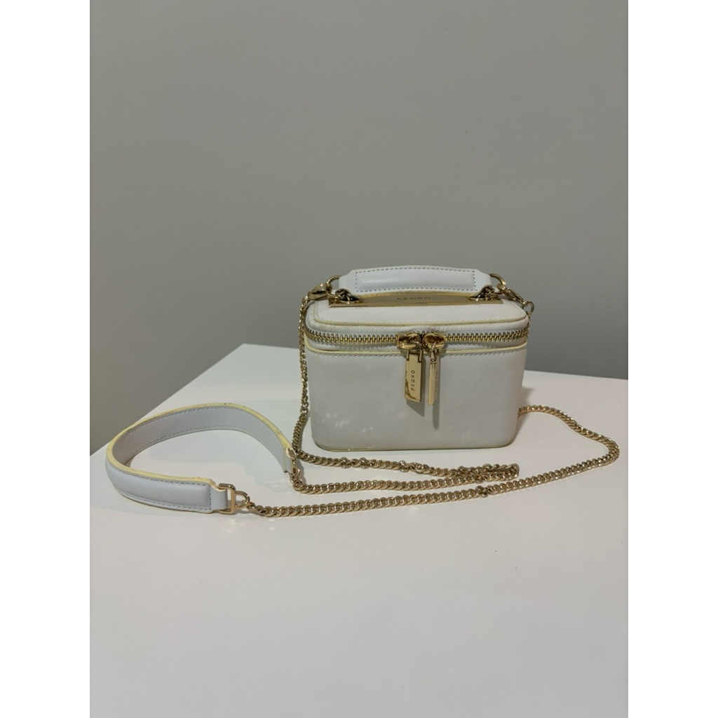 Pedro Leather Mini Vanity Case Bag - White - Tas Ori Official Preloved