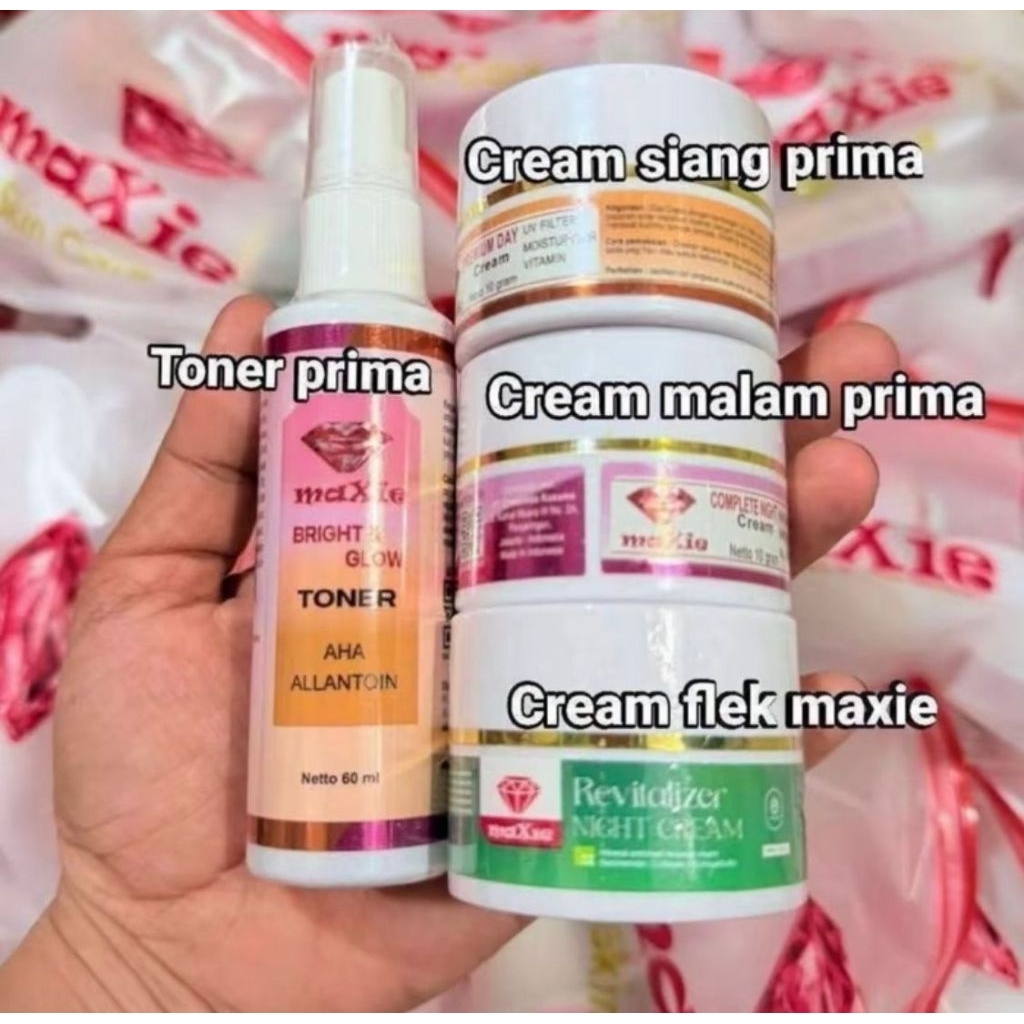 (isi 4) Paket Prima Lengkap Maxie Glow Skincare isi krim flek/sabun/krim siang/krim malam