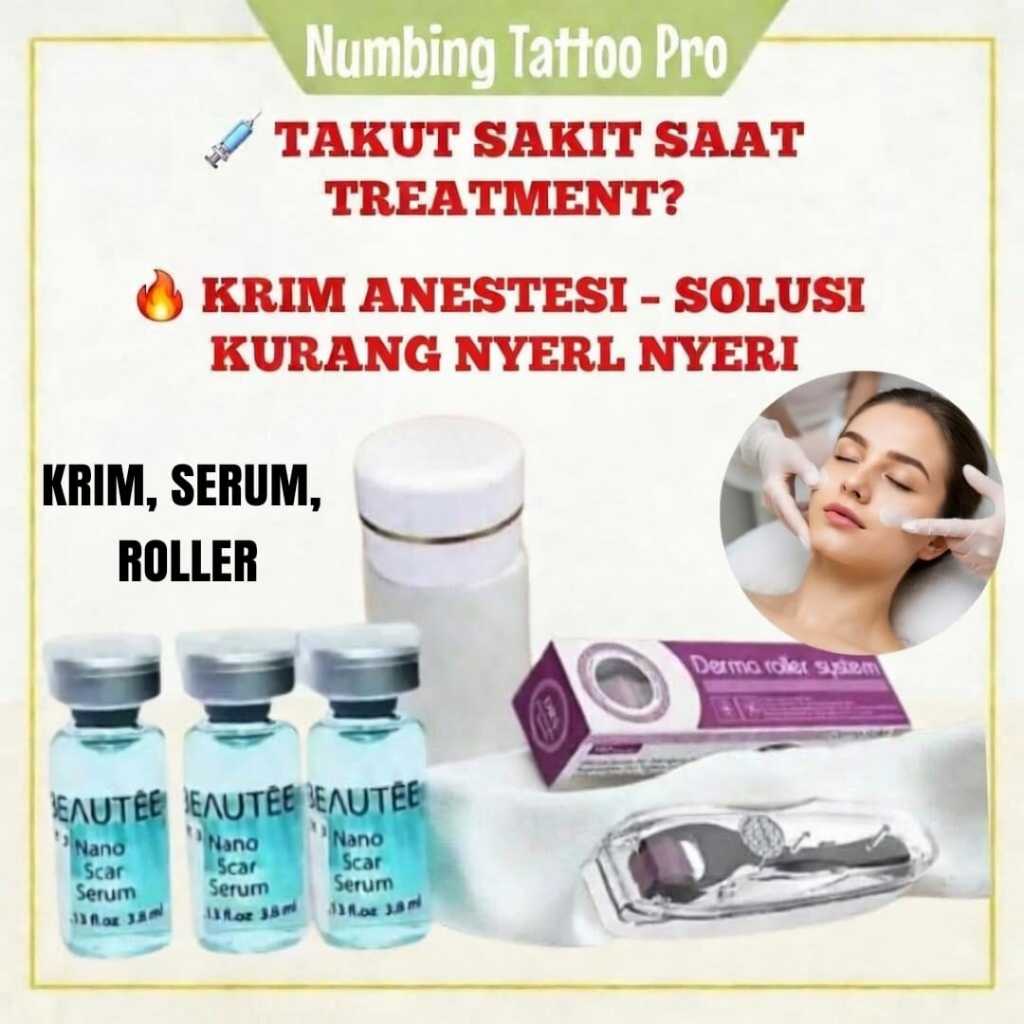 Paket Derma Roller Lengkap Krim Anestesi Serum Wajah Glowing Anti Jerawat Microneedling