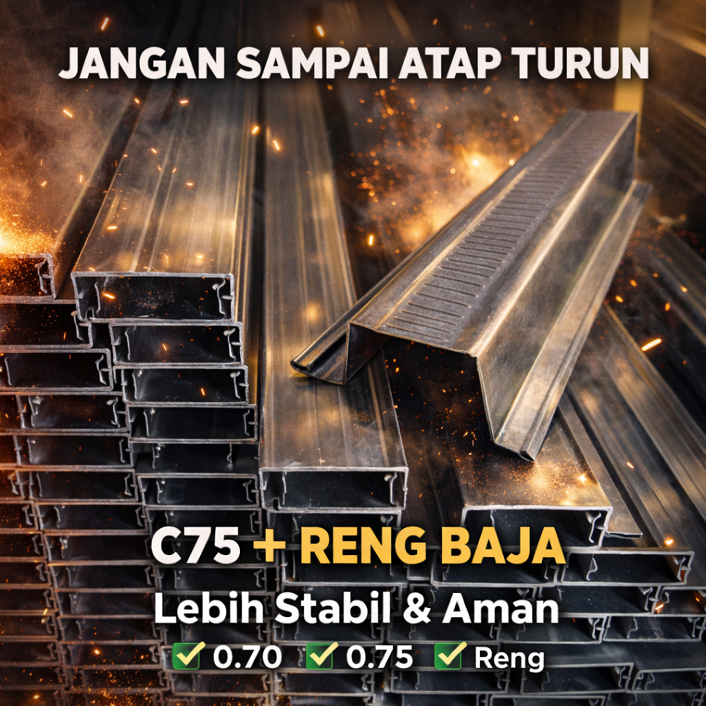ANTI TURUN Set Rangka Atap Baja Ringan C75 Tebal 0.70 / 0.75  + Reng – Lebih Stabil & Siap Proyek