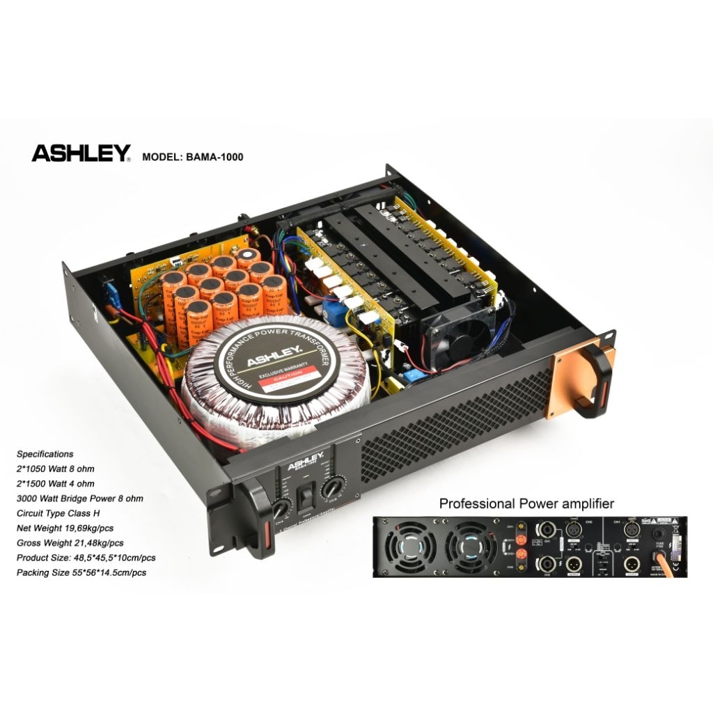 Power Amplifier ASHLEY BAMA-1000 Amplifier Sound System Profesional 2 Channel High Power