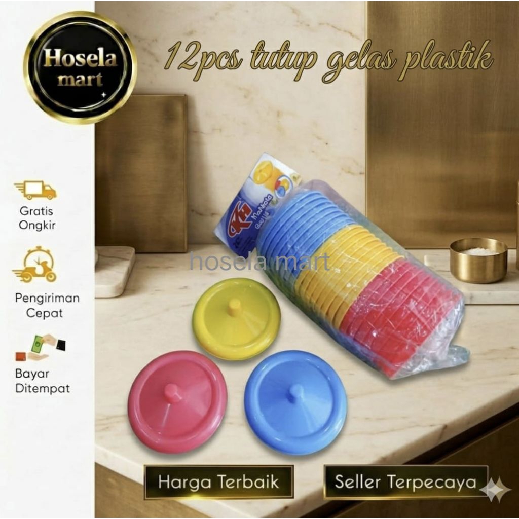 12PCS - 1 LUSIN TUTUP GELAS PLASTIK WARNA / GROSIR TUTUP GELAS WARNA