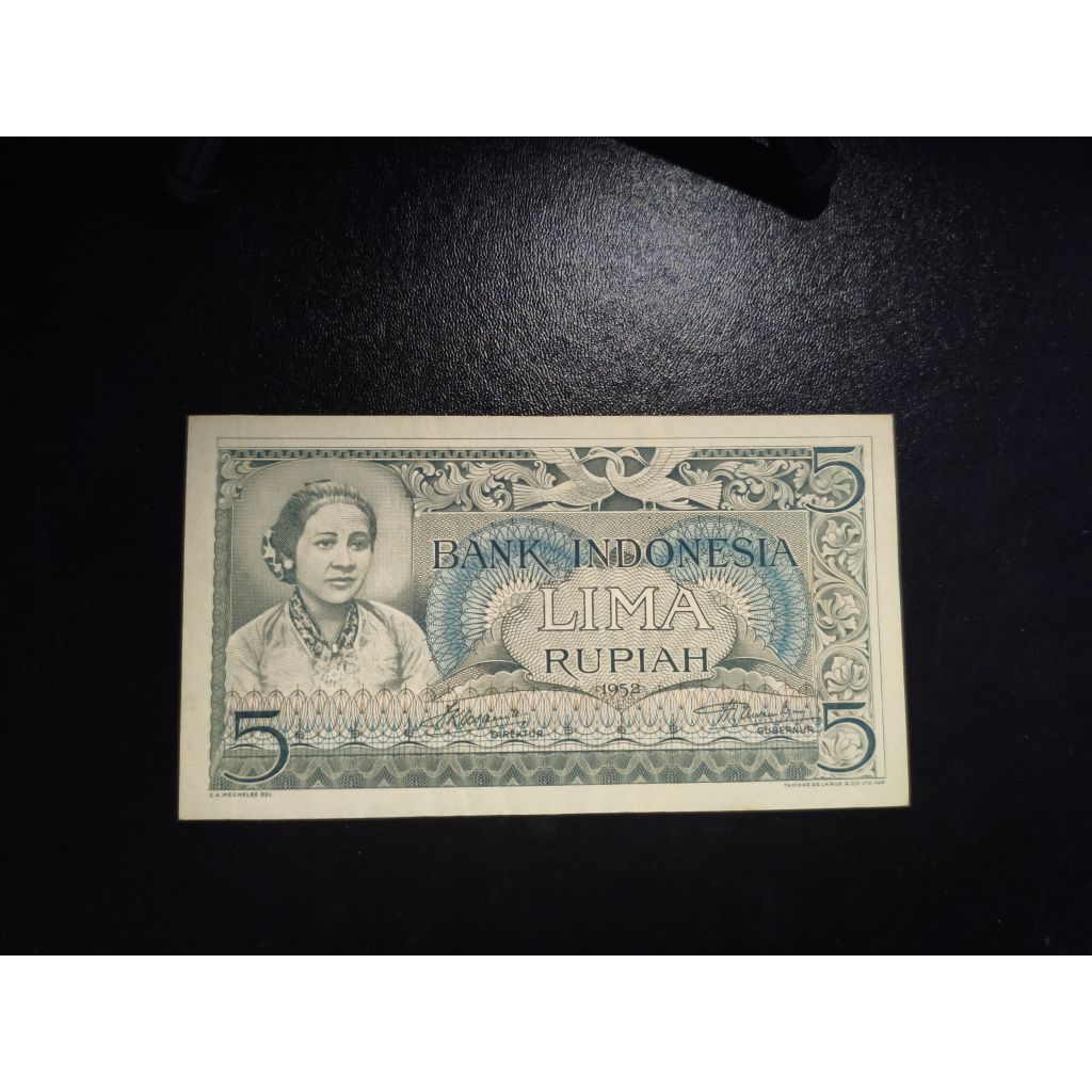 Uang kuno kertas 5 rupiah tahun 1952 budaya TDLR 3 huruf (aUNC/UNC)