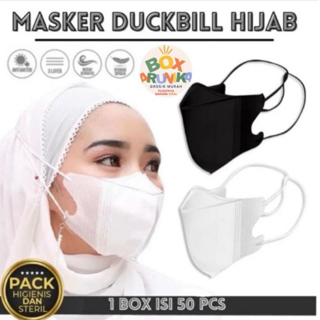 MASKER DUCKBILL GARIS HIJAB MIRIP SENSI- MASKER LARIS ISI 50PCS