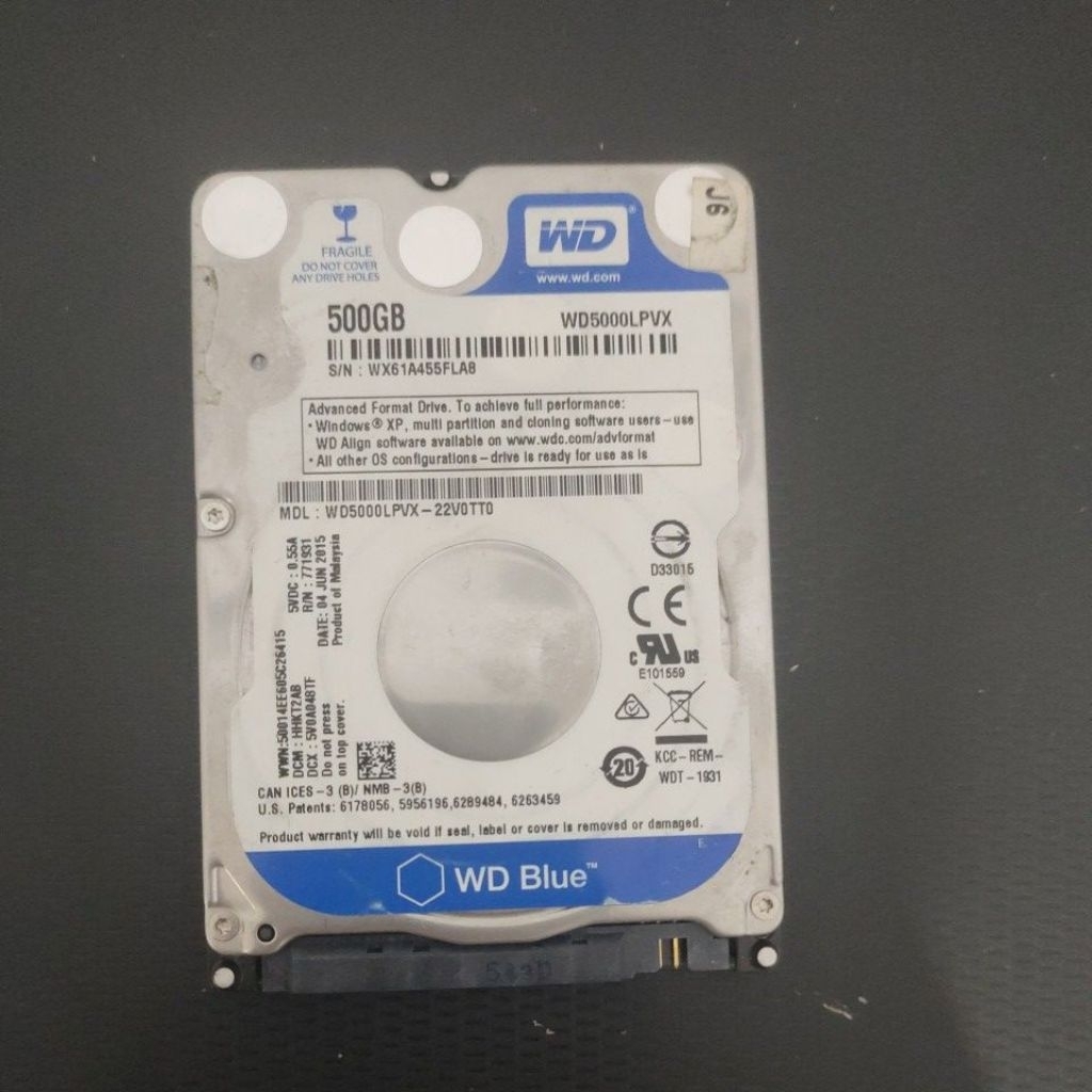 ssd internal 500gb WD bekas (untuk laptop)