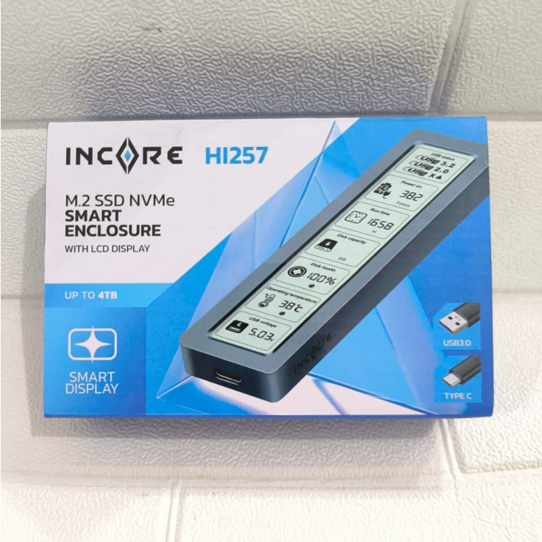 case m.2 ssd NVMe smart enclosure with lcd display incore HI257 up to 4TB