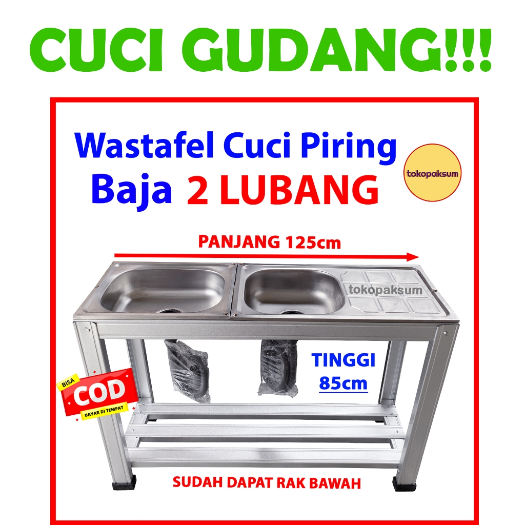 CUCI GUDANG Wastafel Cuci Piring 2 LUBANG Sink 2 LUBANG Bak Cuci Piring 2 LUBANG Portable Baja Ringa