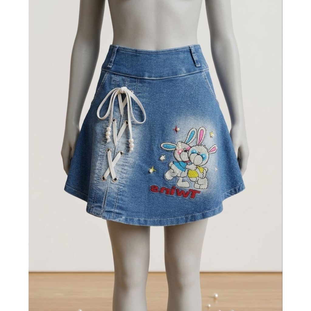 [PRELOVED] Rok Mini Jeans Denim Y2K Kelinci Lucu – Korean Style Skirt