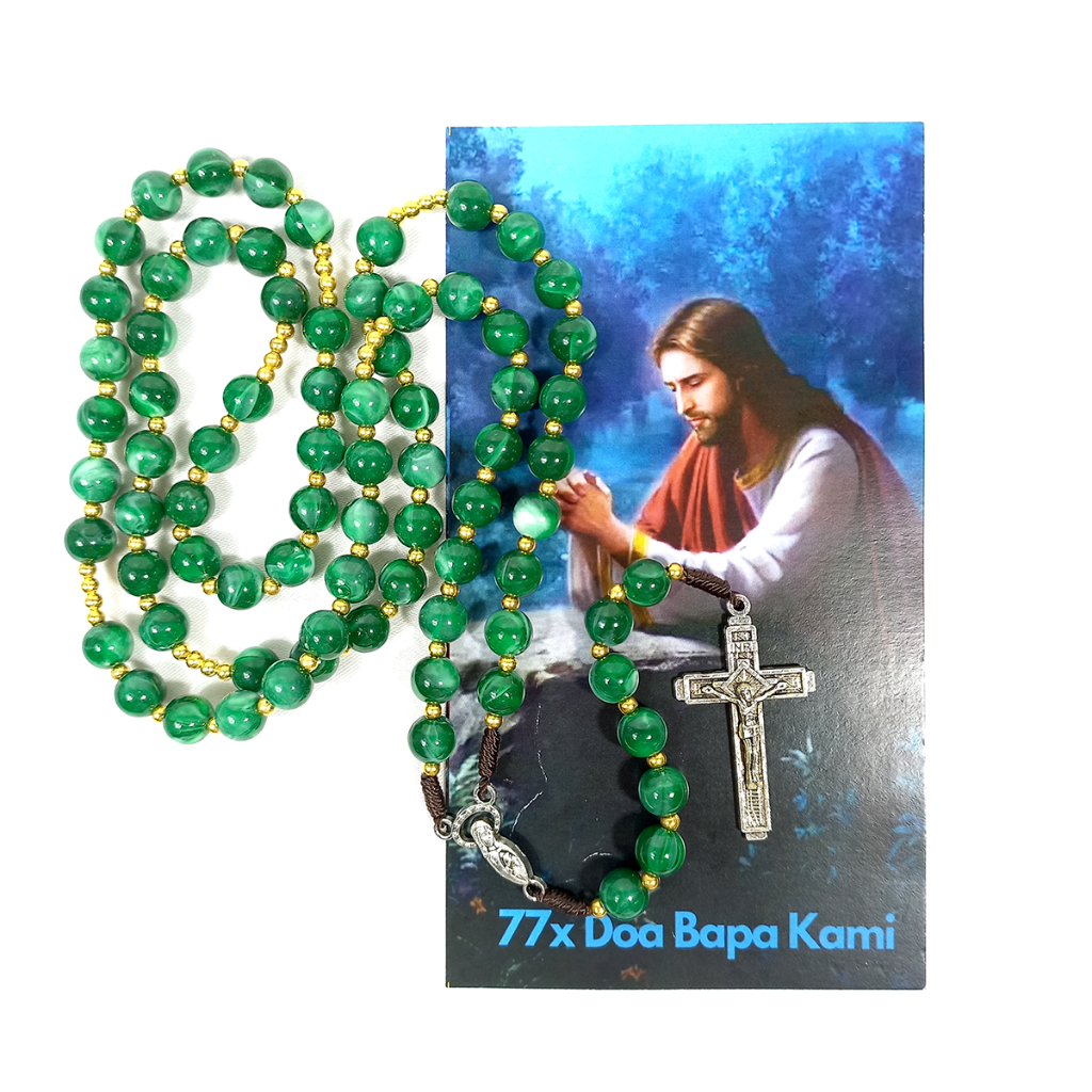 Kalung Rosario 77 Bapa Kami Bahan Mote Marmer HIJAU - Rosario 77x Doa Bapa Kami - Rosario 77 Bapa Ka