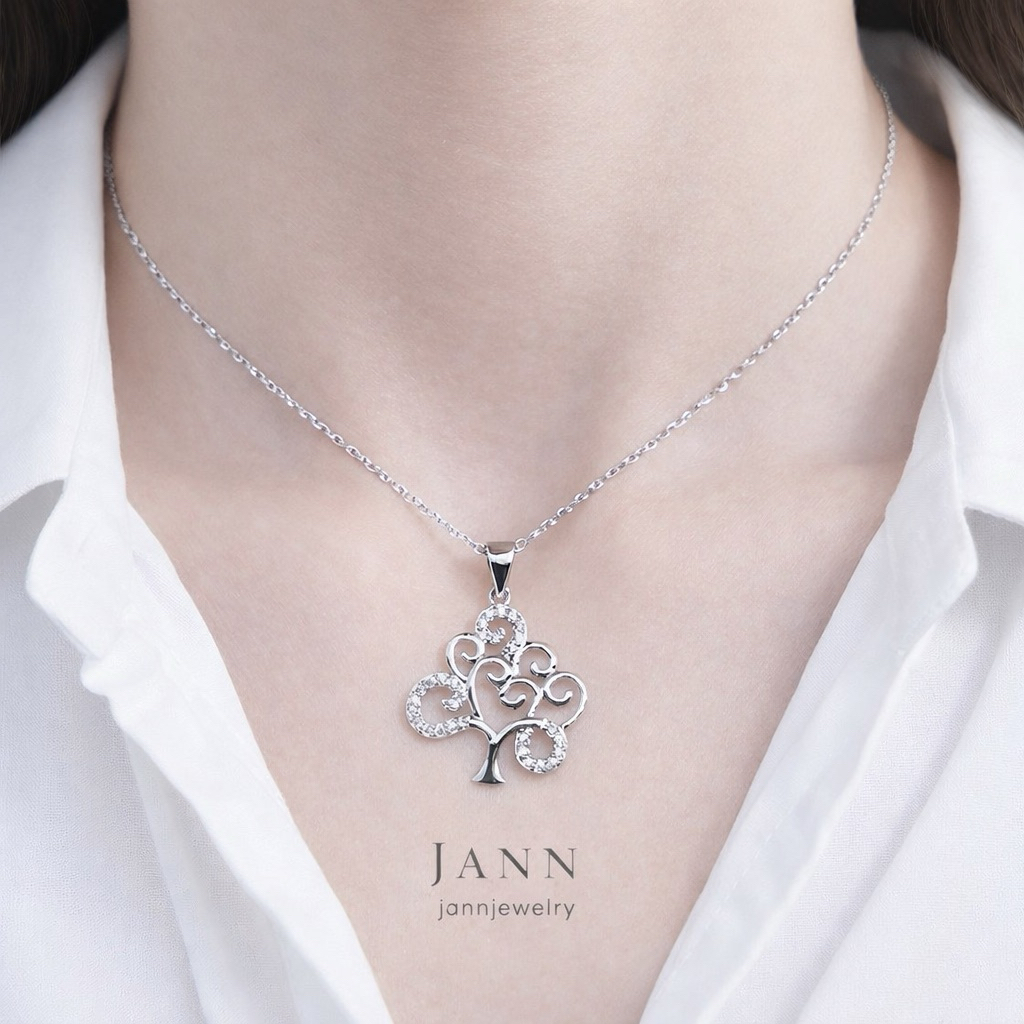 Kalung silver titanium dewasa uk 45cm permata zircon