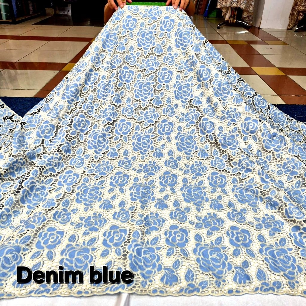 Bahan Kain oki prada premium motif bunga mawar/Kain bakal tile katun prada untuk kebaya dan dres