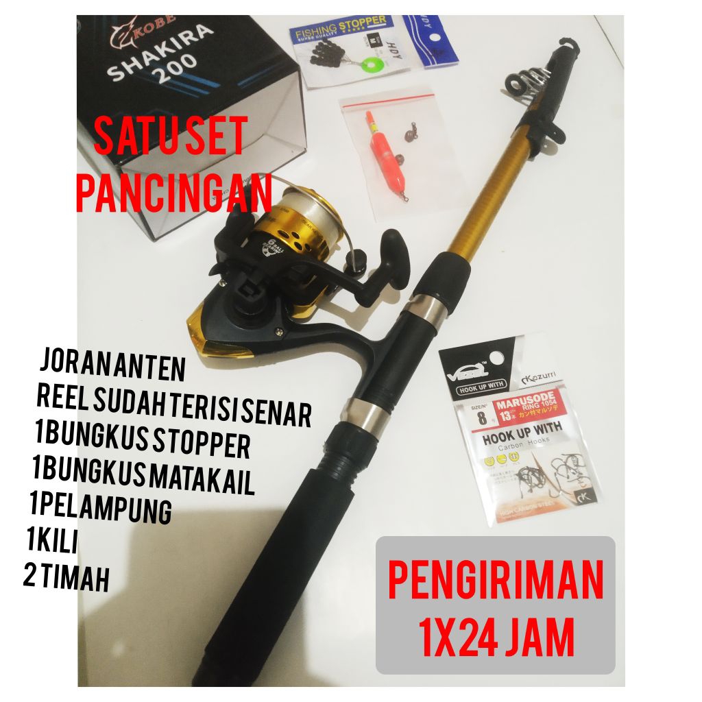 Pancingan Satu Set Cantik Alat Pancing Murah, bahan carbon Pancing Waduk, Pancing Sungai, Reel SHAKI