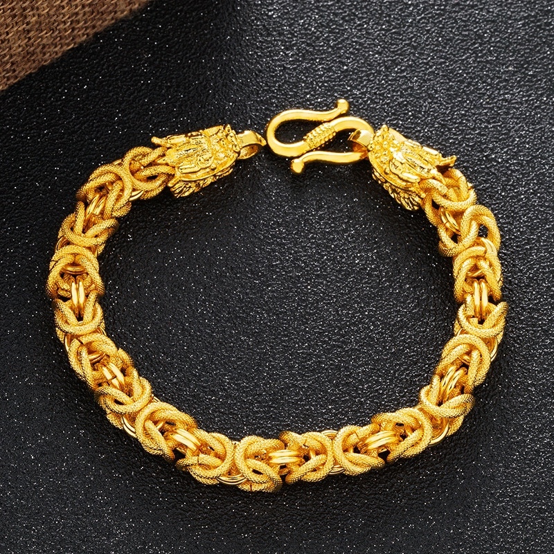 Gelang Pria Berlapis Emas 24K Gelang pria berlapis emas murni bergaya Thailand dengan kepala naga ga
